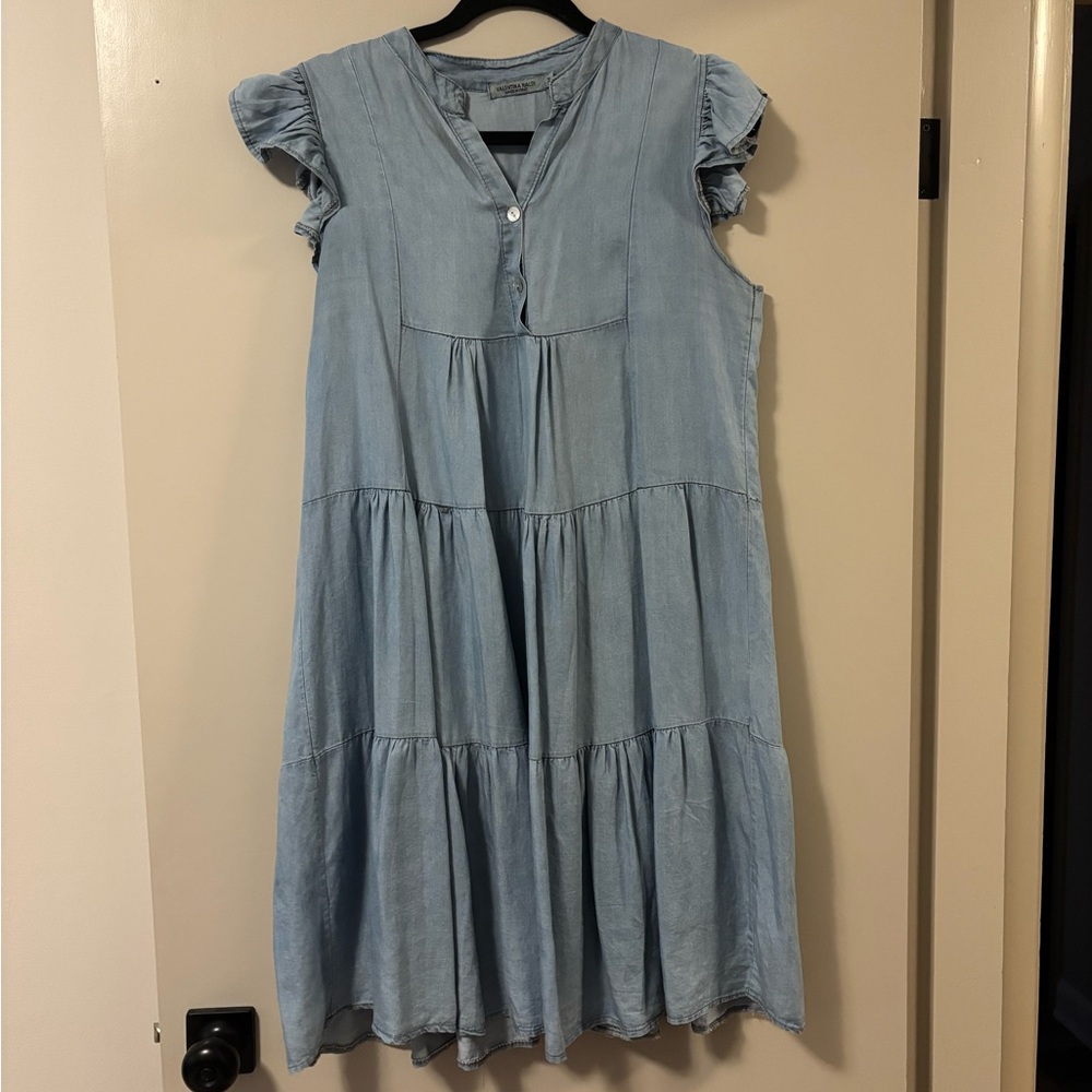 LOFT Light Blue Tiered Dress